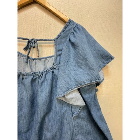 Old Navy Women Chambray Flutter Blouse Denim Sz 3X Blue Lightweight Short Sleeve - Picture 11 of 12